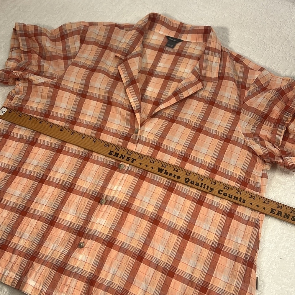 Eddie Bauer button down orange plaid shirt sleeves blouse size XL - Picture 10 of 12